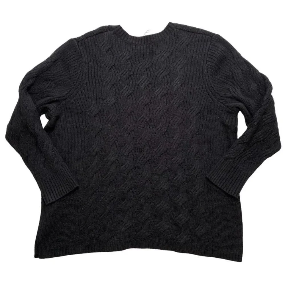 Calvin Klein Cable Knit Sweater Women's 2X‎ Black Plus Size V-Neck Soft NEW